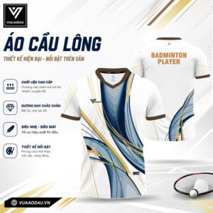 Áo cầu lông nam/nữ màu trắng xanh VAD-15 – Thoáng mát, phối màu sang trọng