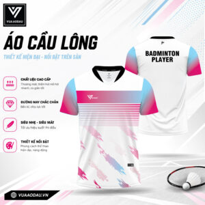 Áo cầu lông trắng phối hồng xanh VAD-16 – Năng động, nổi bật trên sân