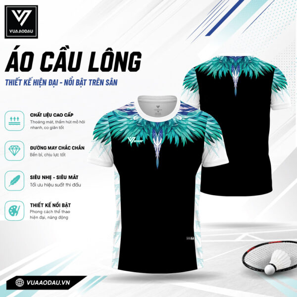 Áo cầu lông VAD-17 màu đen phối xanh – Nét hiện đại và tiện dụng dành cho vận động viên