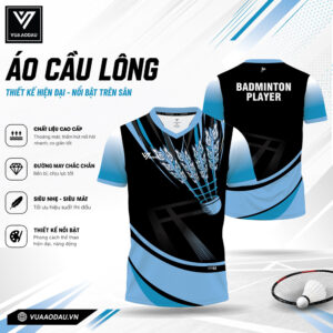 Áo Cầu Lông Xanh Dương Phối Đen VAD-22 – Thoáng Mát, Năng Động, Đậm Chất Thể Thao