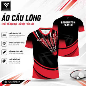 Áo Cầu Lông Thiết Kế Đen Đỏ BADMINTON PLAYER – Nổi Bật & Chuyên Nghiệp