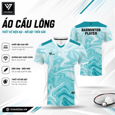 Áo Cầu Lông Xanh Dương Pastel Họa Tiết Vân Loang - VAD 27