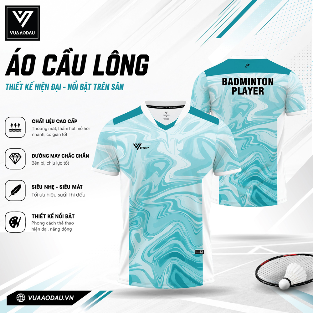 Áo cầu lông xanh dương pastel vân loang VAD 27 cao cấp siêu nhẹ, thấm hút vượt trội