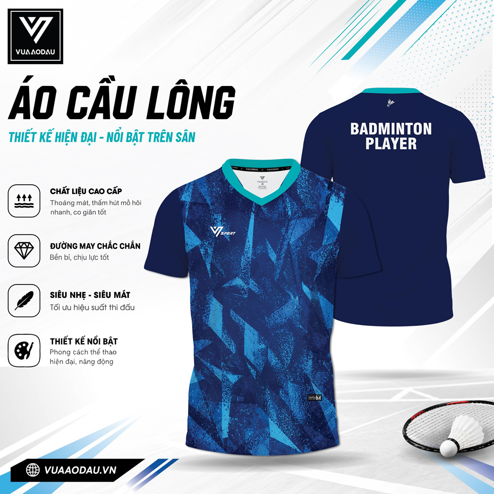 Áo cầu lông VAD-29 xanh dương năng động, trẻ trung, vải thoáng mát