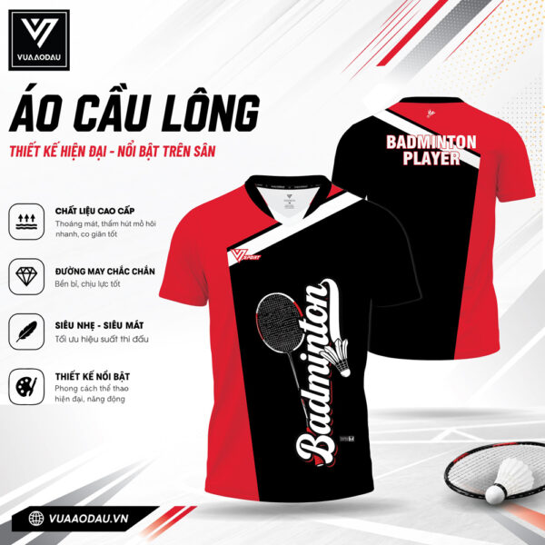 Áo cầu lông VAD-32 Đỏ Đen – Nổi bật phong cách, tối ưu hiệu suất