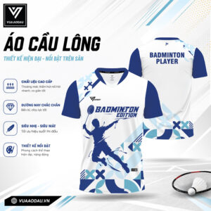 Áo Cầu Lông VAD-33 Trắng Xanh Dương – Thiết Kế Năng Động, Thoáng Mát, Chuyên Dụng Cho Sân Cầu