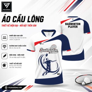 Áo Cầu Lông VAD-36 Trắng Xanh Navy Đỏ Năng Động