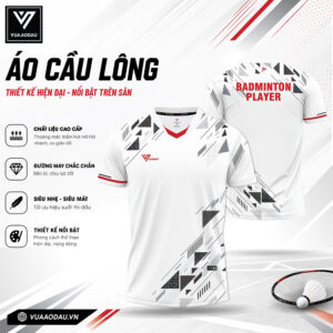 Áo Cầu Lông Trắng Viền Đỏ Kẻ Đen VAD-37 - Đẳng Cấp Phong Cách Thể Thao