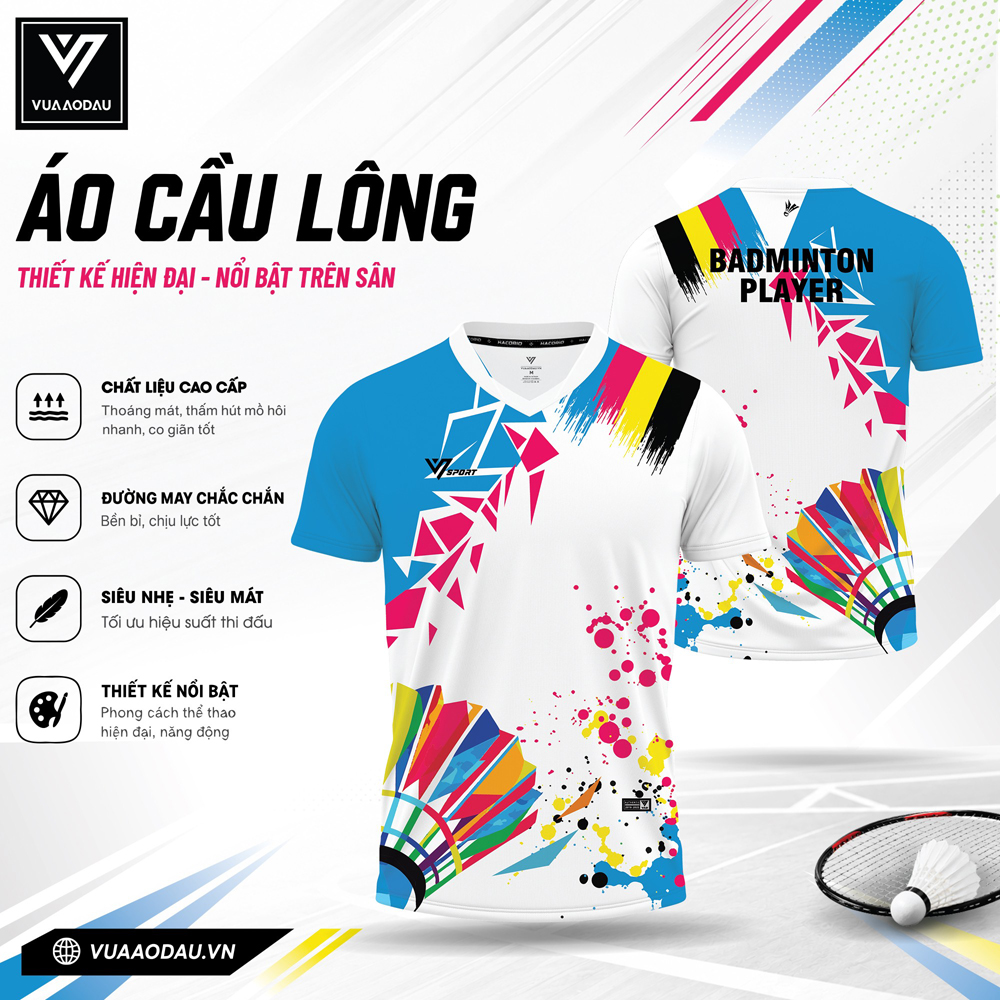 Áo cầu lông nam màu trắng họa tiết năng động VAD-40