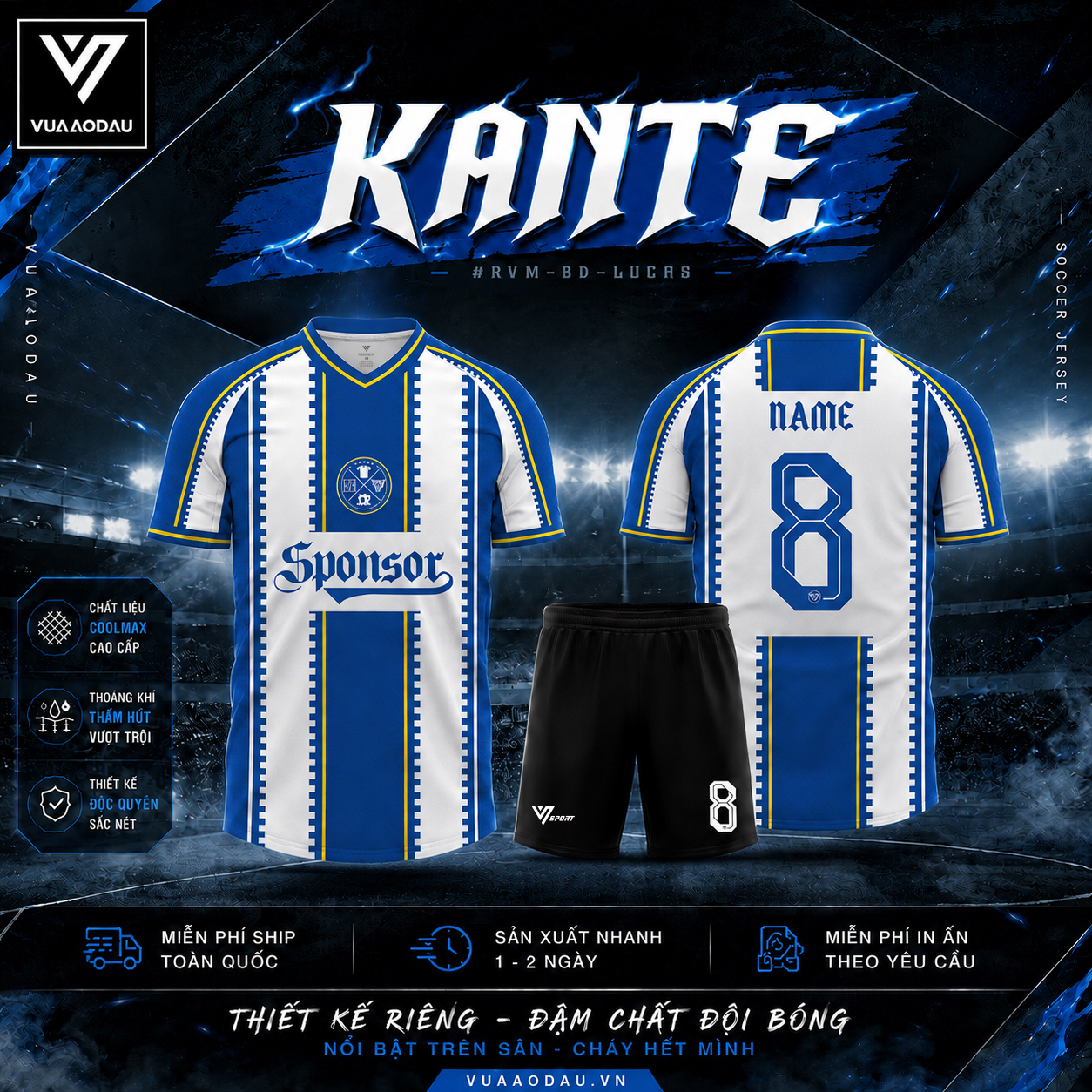 Áo Bóng Đá Không Logo KANTE (6 Màu) - Ảnh 3