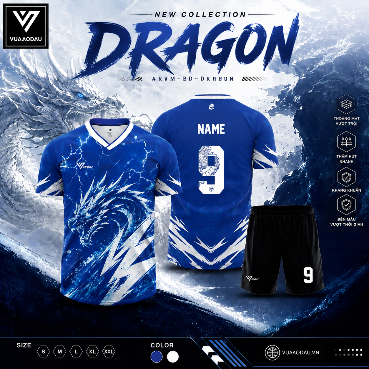 Áo Bóng Đá Không Logo DRAGON (10 Màu) - Ảnh 3