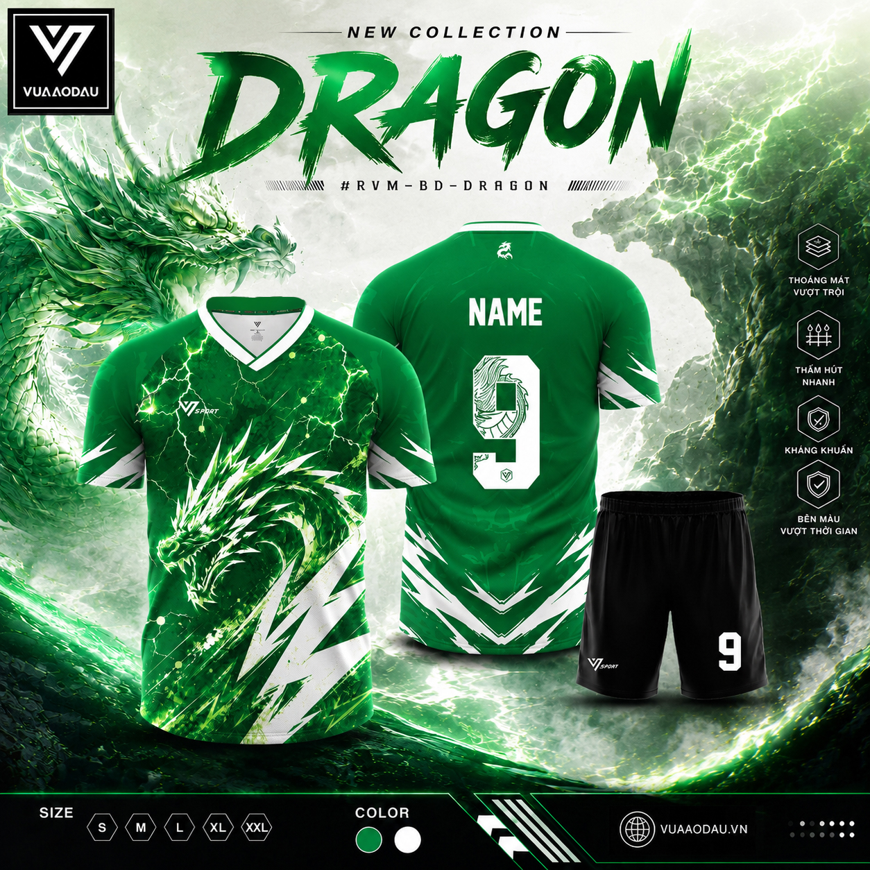 Áo Bóng Đá Không Logo DRAGON (10 Màu) - Ảnh 2